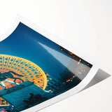 Extra large wall art depicting line art flowers in muted pastel shades on a rolled canvas.