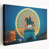 Large canvas print of Lyon, France cityscape in muted earth tones, suitable for kitchen wall decor.