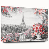 Acrylic print of a Parisian landscape in muted blue and gray tones, suitable for bedroom or dining room decor.