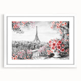 Textured abstract art print of Paris scenery in muted earth tones on a framed canvas, ideal for bedroom art.