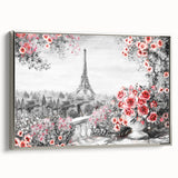 Landscape art painting of a Parisian scene in colorful art style, framed in silver, ideal for living room decor.