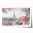 Extra large rolled print of Paris scenery with floral elements in soft pastel colors, ideal for dining room wall art.