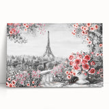 Large black and white stretched canvas of Paris scenery, ideal for kitchen wall art.