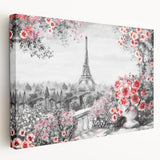 Paris skyline in muted gray and blue tones on a large stretched canvas, ideal for kitchen wall art.