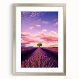 Extra large abstract art print of a Provencal landscape in textured blues and greens on a framed silver canvas.