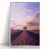 Mid-century modernist art depicting a serene Provence landscape in muted earth tones on a framed acrylic.