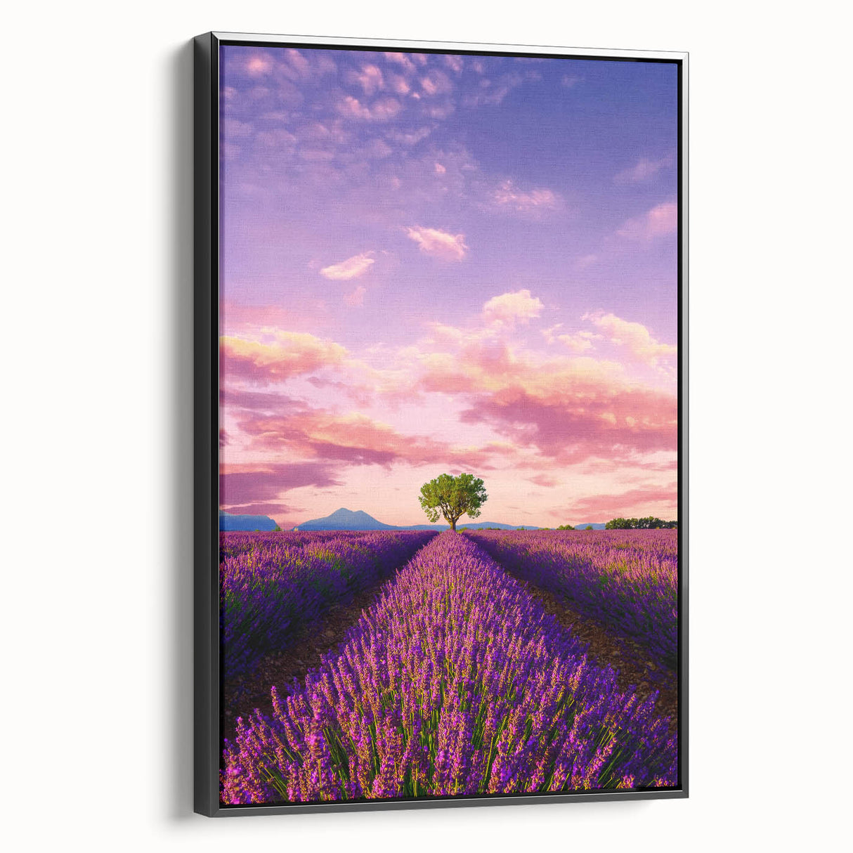 Black and white landscape art painting of Provence, France on framed canvas, ideal for bedroom wall decor.