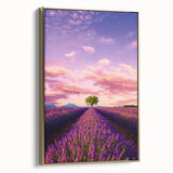Framed canvas wall art featuring a vintage-style landscape painting of Provence, France, with muted earth tones.