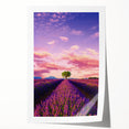 Rolled print of Provence landscape with lavender fields in muted purple and green tones, ideal for dining room wall art.