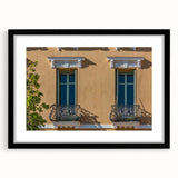 Extra large abstract art print of a colorful, textured scenery in southern France on a framed black mat.