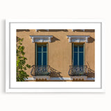 Textured abstract art print of a Southern France landscape in muted earth tones on a framed white mat.