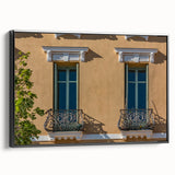 Black and white canvas featuring a vintage poster-style landscape of southern France, ideal for bedroom wall decor.