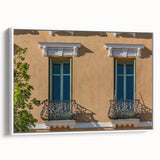 Vintage poster art of a scenic French town in colorful hues on a large framed canvas, suitable for living room decor.