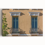 Black and white large art print of a quaint European street, on stretched canvas, ideal for kitchen wall art.