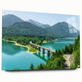 Acrylic print of a Bavarian landscape, featuring lush greenery and distant mountains, ideal for dining room decor.