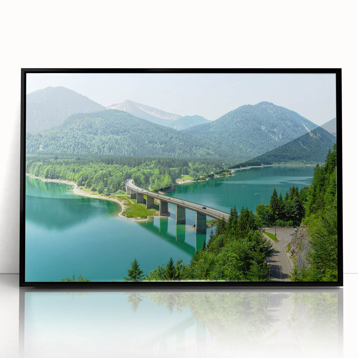 Large abstract wall art depicting a Bavarian landscape in muted earth tones on a framed acrylic.