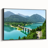 Black and white wall art featuring a vintage Bavarian landscape on framed canvas, ideal for bedroom decor.