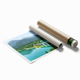 Extra large rolled print of a Bavarian landscape with lush floral foreground in soft earth tones.