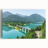 Black and white photo of Bavarian landscape on large stretched canvas, ideal for kitchen wall art.