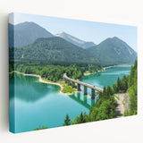 Scenic Bavarian landscape on large stretched canvas, featuring lush greenery and a clear sky, ideal for kitchen wall art.
