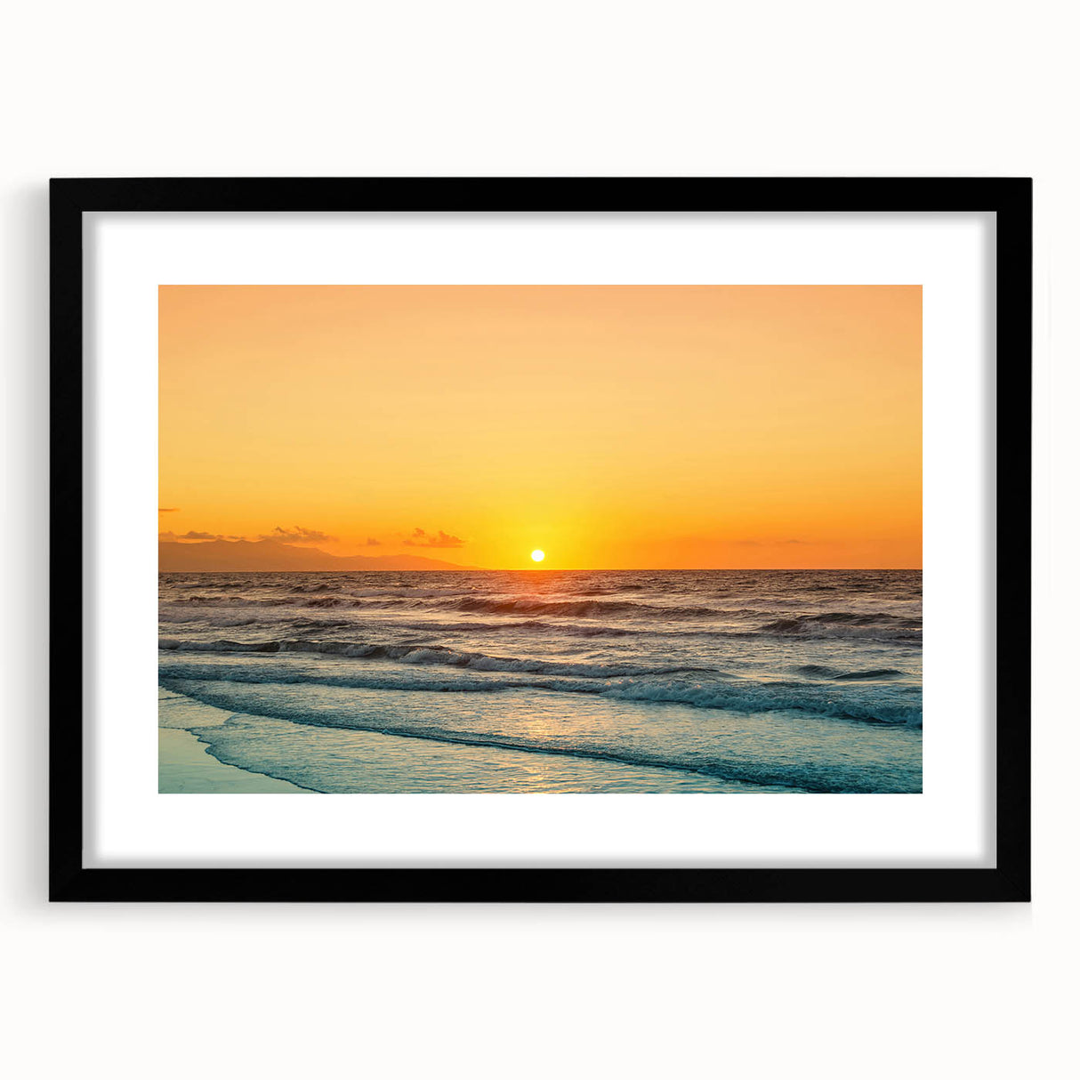 Abstract art print of a vibrant, colorful European scenery on a textured canvas, framed in black.