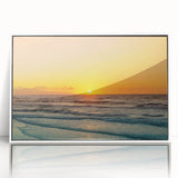 Mid-century modernist art depicting Crete, Greece, in muted earth tones on a framed acrylic print.