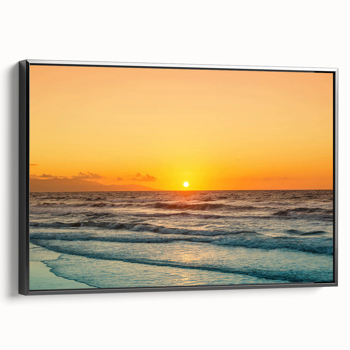 Black and white wall art featuring a vintage poster-style landscape of Crete, Greece on a framed canvas.