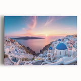 Black and white stretched canvas of Santorini landscape, ideal for kitchen wall art or bedroom ambiance.
