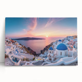 Black and white image of Santorini landscape on large stretched canvas, suitable for kitchen art.