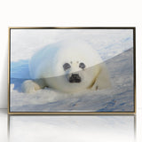 Art deco poster featuring a serene Greenland landscape in muted green and gold tones on a framed acrylic.