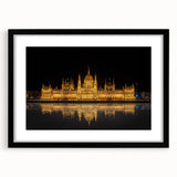 Extra large abstract art print of a colorful, textured European scenery on a black framed canvas.