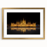 Abstract art print of a European scenery in Hungary, using muted earth tones on a gold-framed mat.