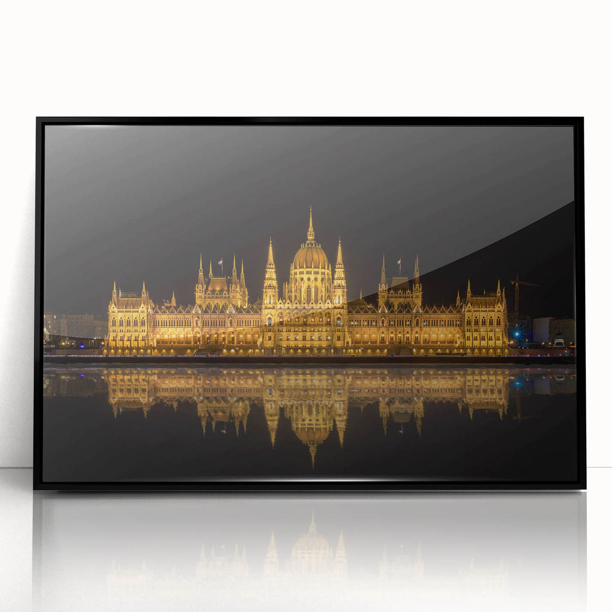 Large abstract wall art depicting a European Hungarian landscape in muted earth tones on a black framed acrylic.