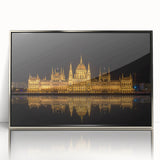 Large art print of a European Hungarian landscape in silver frame, acrylic, ideal for modern nursery decor.