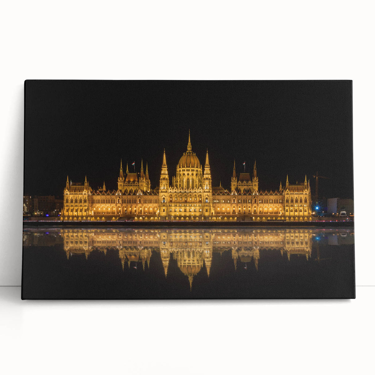 Black and white photograph of a European cityscape on stretched canvas, ideal for kitchen wall art.