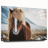 Large abstract wall art on acrylic glass depicting vibrant Iceland scenery, ideal for bedroom or dining room decor.