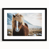 Extra large abstract art print depicting a vibrant, textured Icelandic landscape on a framed canvas.