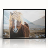 Large abstract wall art depicting a European Iceland scenery in black and white tones on a framed acrylic.