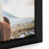 Extra large black wall art depicting a textured Icelandic scenery in vibrant colors on framed canvas.