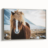 Landscape art painting of a scenic Icelandic view on a framed canvas, featuring muted gray and vibrant green tones.