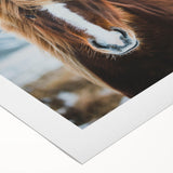 Art deco poster featuring a serene Icelandic landscape in muted blue and green hues on rolled canvas.