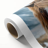 Art deco poster of a serene Iceland landscape in soft blue and white tones on rolled canvas, ideal for nursery wall art.