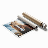 Extra large rolled print of an Icelandic landscape, featuring muted green and blue tones, ideal for classy bathroom wall art.