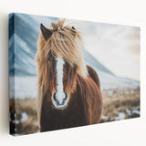 Icelandic landscape with shades of green and blue, large stretched canvas, suitable for kitchen wall art.