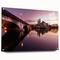 Acrylic print of a European Irish landscape in muted green and blue tones, suitable for dining room decor.