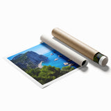 Extra large rolled print of a Capri, Italy scenery with vivid floral elements, ideal for classy bathroom wall art.