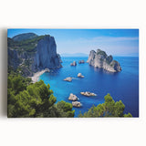 Black and white image of Capri, Italy on stretched canvas, ideal for kitchen wall art or bedroom ambiance.