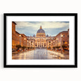 Extra large abstract art print of a colorful Italian scenery in Rome, ideal for living room decor, framed with a black mat.
