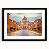 Extra large abstract art print of a colorful Italian scenery in Rome, ideal for living room decor, framed with a black mat.