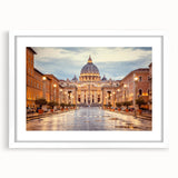 Textured abstract art print of Rome's skyline in neutral and earth tones on a white framed canvas.